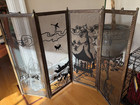 Vtg Mid-century East Asian Export 4-panel Folding Fireplace Screen Chinoiserie