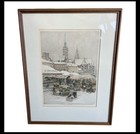 Vintage Original Etching By Robert Kasimir    m  nchen  Markt    Framed German Art