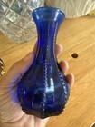 Vintage Indiana Glass Cobalt Dark Blue Beaded Small Vase Ruffled Rim Usa 5 