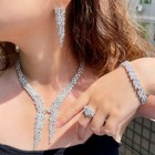 Silver Plated Cz Dangle Drop Jewelry Necklace Earrings Bracelet Ring Party Set