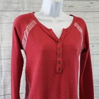 Lucky Brand Womens Waffle Knit Henley Top Sz Small Red White Long Sleeve