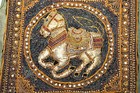 Antique Vintage Embossed Embroidery Horse  India Art Textile 15 1 2  X 15 1 2 