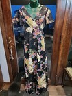 Nani Hawaii 10 Vintage Maxi Dress Low Plunge Back Chris Cross Front Black Floral