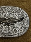 Vintage American Flying Eagle Silver Embossed Floral Scroll Belt Buckle 