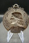 Rare Antique French Jeanne D arc Medal Signed Leleu Depose Silvered Brass Plaque