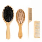 Boar Bristle Hair Brush For Thin And Fine Hair  Set With Bamboo Comb And 3 Ties