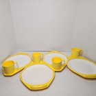 Fremware 807 Set Of 4 Yellow Retro Vintage Picnic Snack Rv Plates Trays cups Set