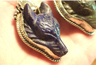 Lapis   Labradorite  Wolf  dog Head Pendant In Tibetan Silver   1 3 4 Inch
