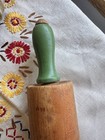 Antique Curly Tiger Maple Rolling Pin Green Painted Handles Primitive C 1875-95