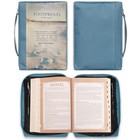 Extra Large Blue Footprints Bible Cover Durable Stylish Zipper Closure Organizer