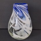 Vase Art Glass Blue White Clear Swirl Pattern - 8  X 6  - Murano Style