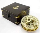 3  Brass Compass Sundial Wood Box Antique Vintage Desk Clock Gift Sailor Hiking