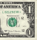 2017  1 One Dollar Star Note Serial   L02129238  3 2m Run - Triple  222  