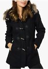 Alpine Swiss Duffy Womens Wool Coat Fur Trim Hooded Parka Jacket Sz Large Black