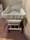 Vintage Wicker Baby Bassinet On Wheels