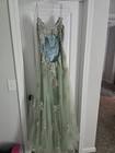 Colette Mon Cheri Green Beaded Tulle Sleeveless V-neck Dress Gown Size 8