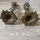 Rare Antique Floral Bronze Brass Candle Holder Pair Flowers Vine Vtg Art Nouveau