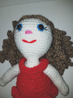 Handmade Amigurumi Crochet 14  Doll Red Removable Dress Curly Brownhair Handmade