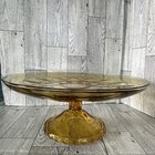 Vintage Hazel-atlas Reflection Amber Glass Cake Dessert Stand Thumbprint Pattern