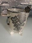 Vtg Ice Bucket Silver Overlay Resist Footed Grape Elegant Glass Ice Thongs