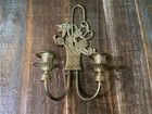 Vintage Brass Double Arm Sconce Wall Candle Stick Holder Flowers Basket