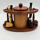 Vintage Wood 6 Pipe Stand Holder Humidor Jar With 6 Pipes