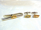 Vintage Gucci Cufflinks   Tie Bar Clip Pin Set Gg Logo Gold Silver With Box Ex
