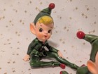 6 Vtg 50s Ceramic Laying Tumbling Pixie Elf Figurines Japan Flower Hat Kitschy