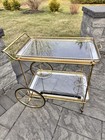 Vintage Bar Cart Brass And Glass 2 Tier Drink Trolly W removable Tray 29x27x20   
