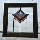 Framed Stained Glass Mission Style Window Blue rusty Rose purple biege Design    