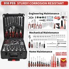910pcs Tool Set With Aluminum Trolley Case Silver Mechanics Hand Tools Kit