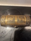 Vintage Copper Wood Jewelry Box Embellished With Camels  Birds Small Trinket Box