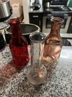 Vintage Retro Look Glass Bottle Vase Red Euc Lot Of 3