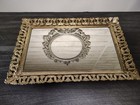 Vtg Filigree Metal Gold Tone Footed Framed Rectangle Vanity Tray Mirror 15x10 