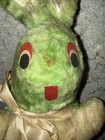 Vintage Green Stuffed Bunny Rabbit Mid Century Carnival Prize Ribbon Hard Plush