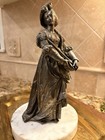 Vintage French Art Nouveau Victorian Lady Metal Statue Sculpture