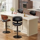Bar Stools Set Of 4 Adjustable Height Swivel Pu Leather With Back Footrest Black