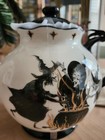 Potter s Studio Halloween 3 Witches Teapot Flying Witch Spooky Night Black Gold