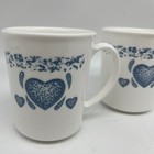 Set Of 4 Corningware Ceramic Coffee Mugs White Blue Heart Pattern Cottagecore
