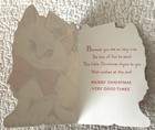 Unused Christmas White Cat Kitten Red Bow Vtg Greeting Card 1950s 1960s Norcross