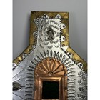 Vintage Mexican Folk Art Wall Cross Tri-metal Tin Milagros Sacred Heart 12 Inch