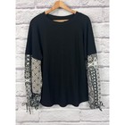 Belle Boho By Kim Gravel Women s S Black Waffle Knit Patchwork Sleeve Cozy Top