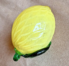 Murano Style Fruit Hand Blown Glass Yellow Lemon Applied Stem Made In Italy