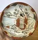 Antique Japanese Signed Kutani Porcelain Bowl W  Figures In Landscape Decoration
