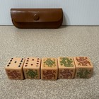Vintage Bakelite Poker Dice And Leather Case Set Of 5