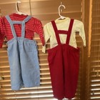 Lot Of Vintage Children 2 Pcs  Corduroy Overalls   Stripes Shirts