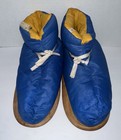 Vtg 70s Rei Blue Nylon Goose Down Leather Soled Cabin Tent Booties Sz Xl Euc