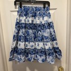Vtg Square Up Fashions Sz Small Dance Skirt Blue White Tiered Print Usa Euc
