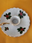 Vintage Lefton China Christmas Candle Holder Japan 03053 Mint Holly Berries