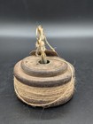 Primitive Decor Antique Wood Spindle Base With Useable Twine   Iron Scissors